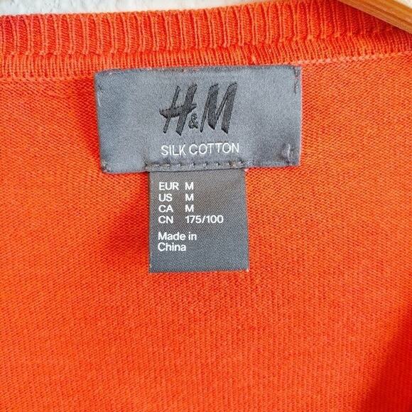H&M Men's Orange Silk Cotton Blend Fine Knit Sweater Sz M - Picture 4 of 7